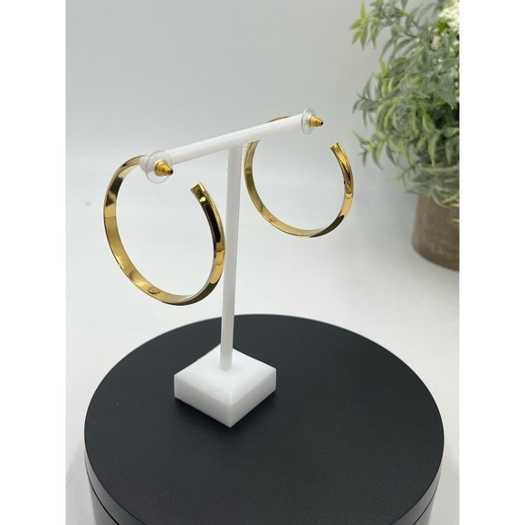 Karl Lagerfeld Signed Large Heavy Gold Plated Hoop Earrings - Picture 3 of 14